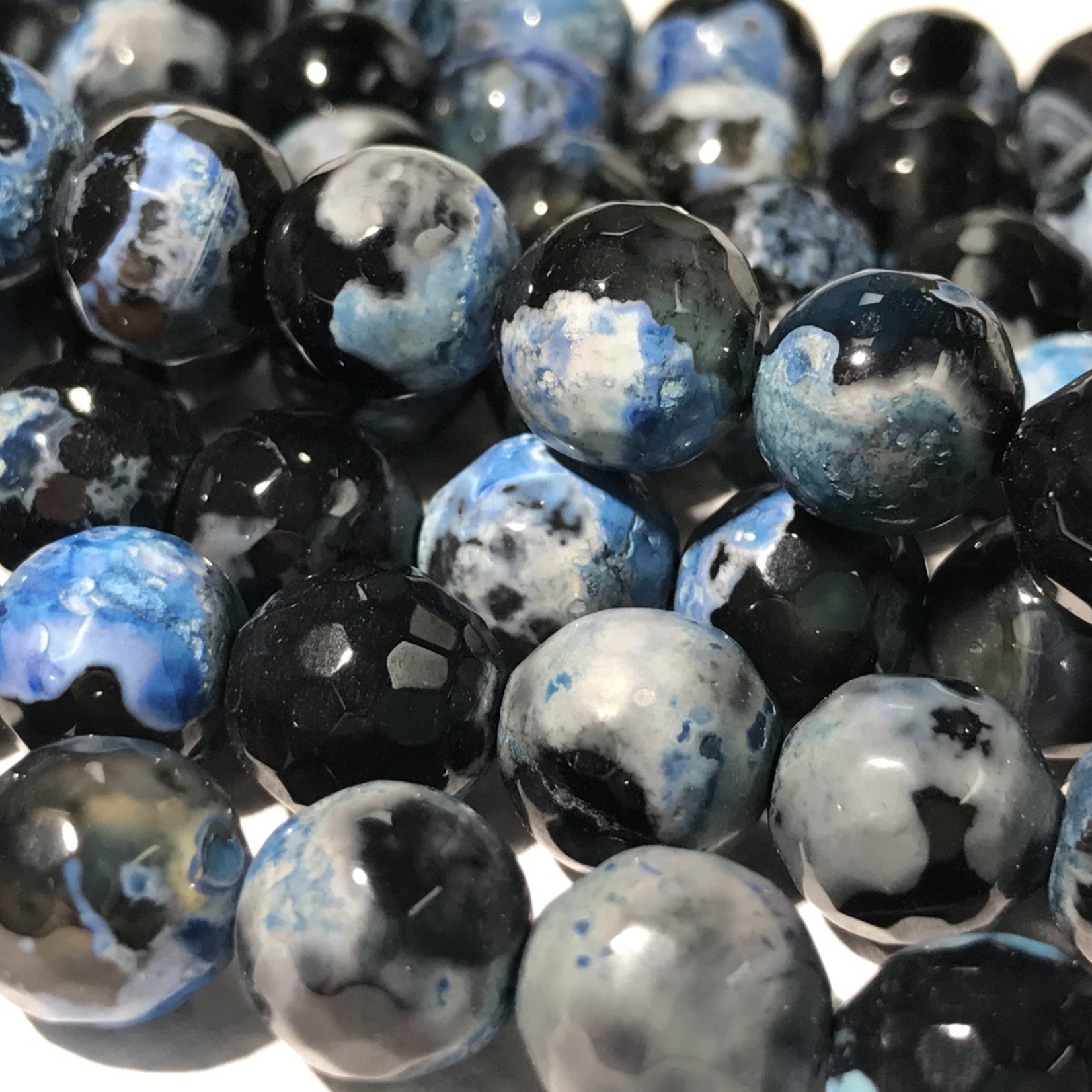 AGATE Faceted Beads Black/Blue 10mm