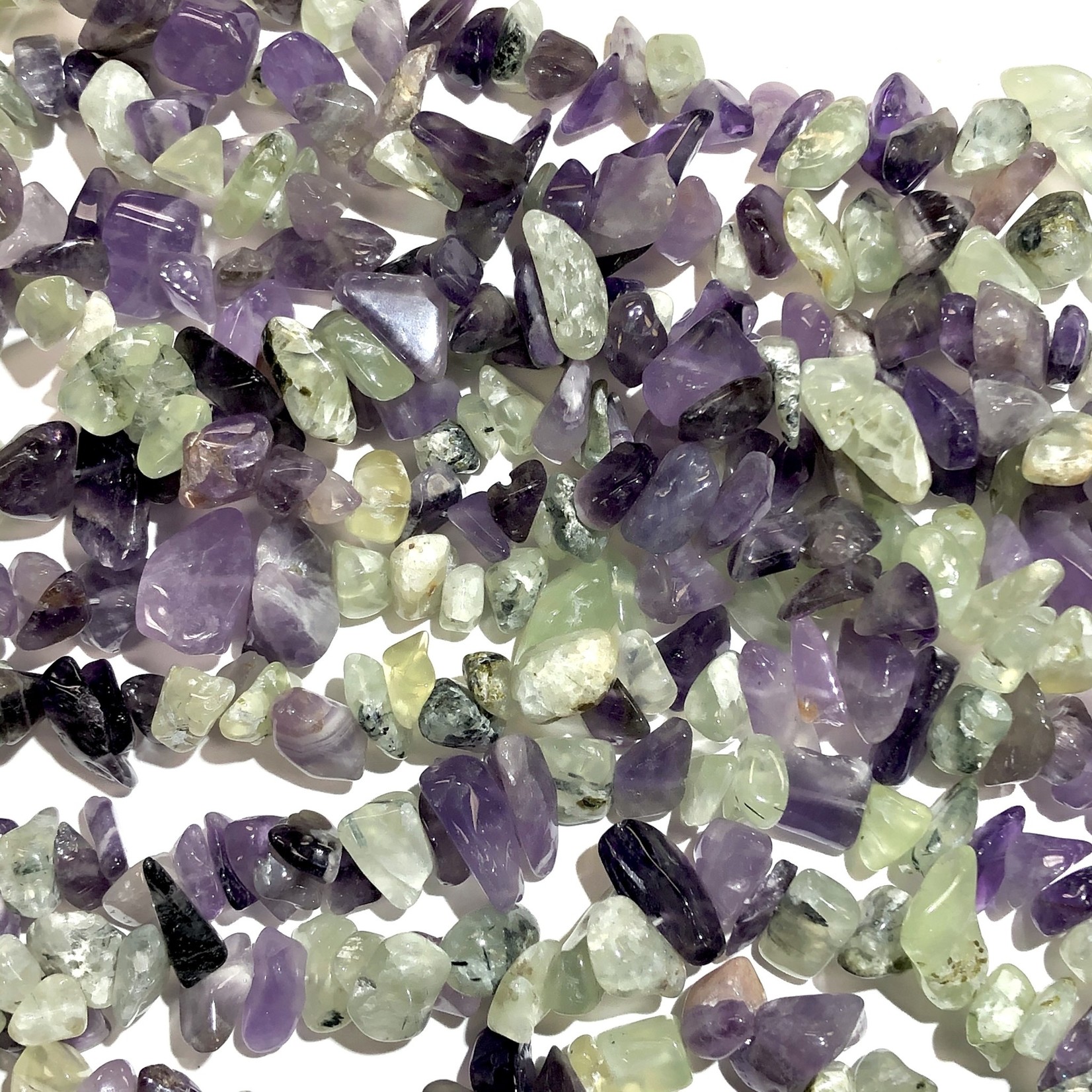 AMETHYST and PREHNITE Chip Beads 34" Strand