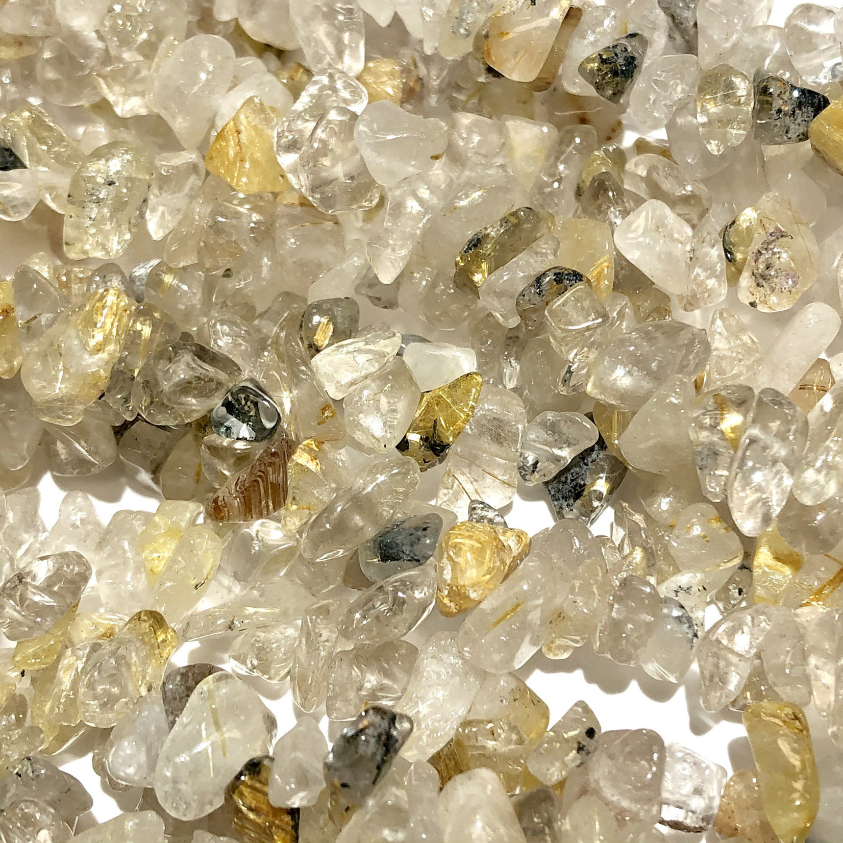 Gold Rutilated QUARTZ Chip Beads 34" Strand