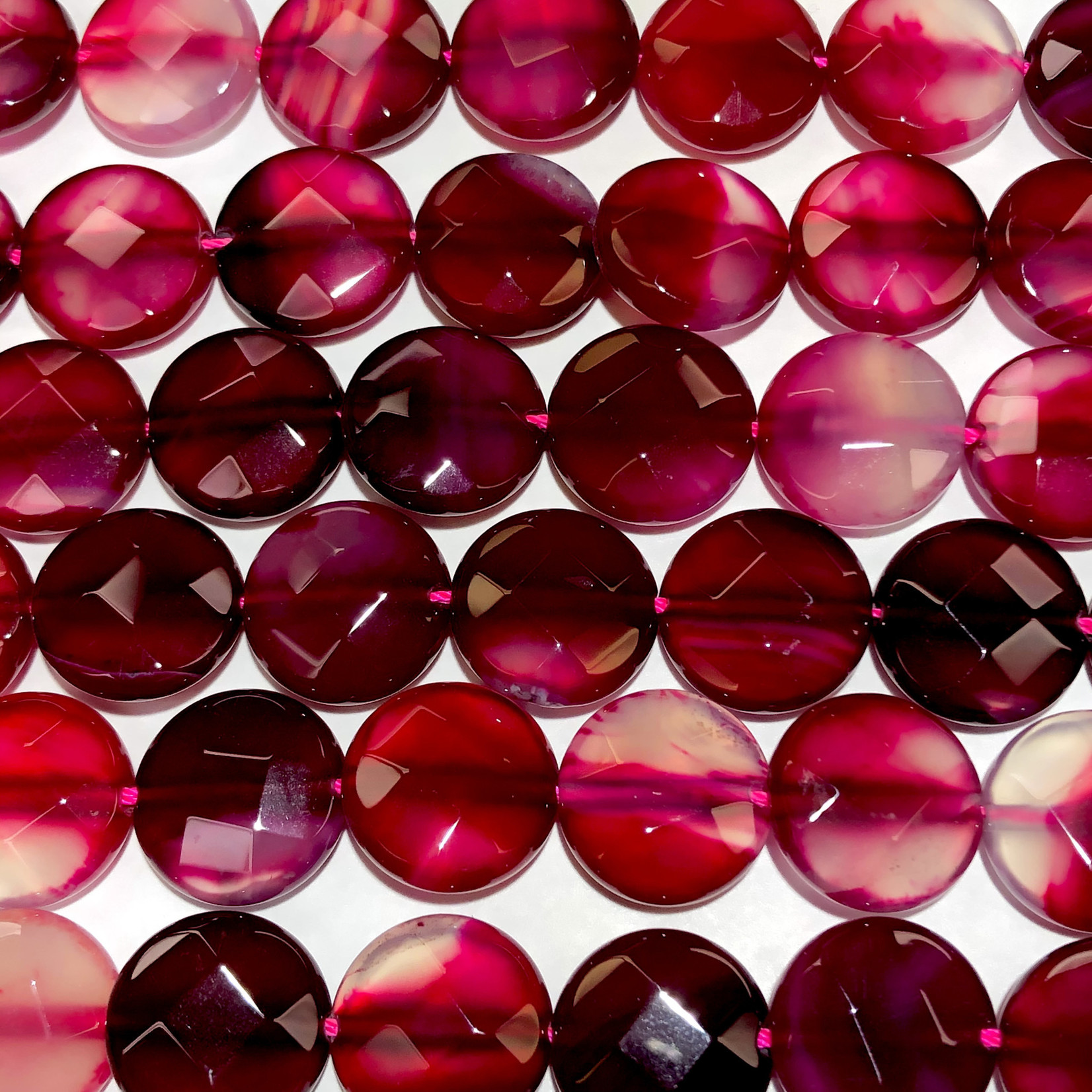 AGATE Dyed Fuchsia Faceted Coins 16mm