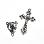 Antique Silver Rosary Cross & Centre Set 10