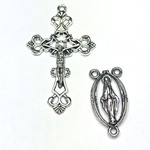 Antique Silver Rosary Cross & Centre Set 43mm