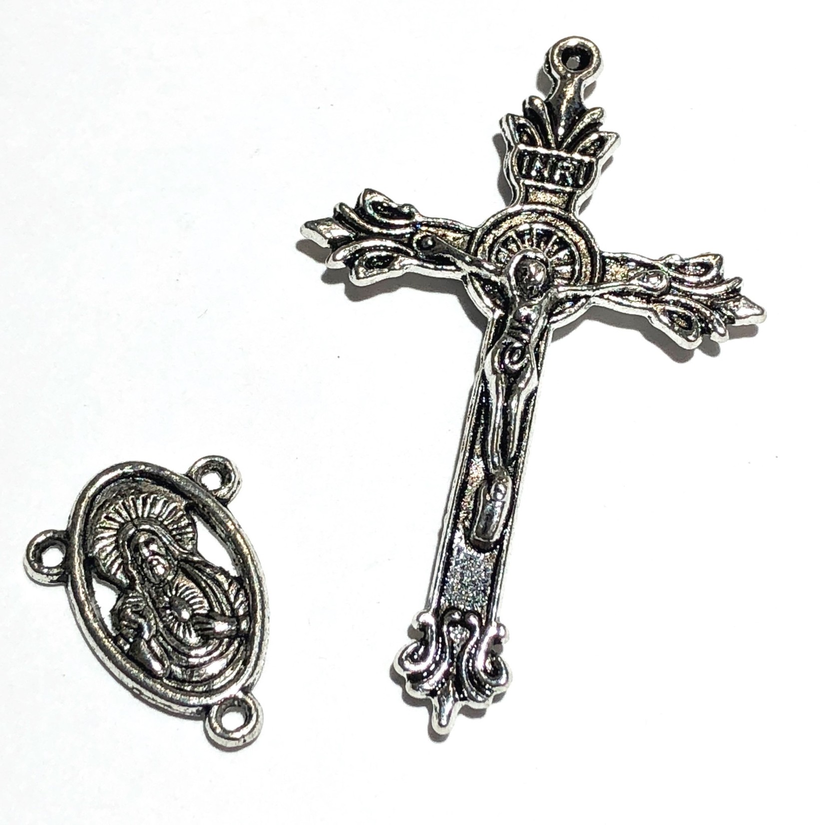 Antique Silver Rosary Cross & Centre Set 5