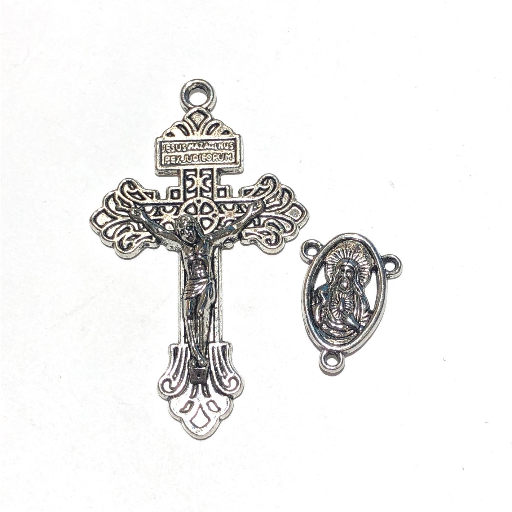 Antique Silver Rosary Cross & Centre Set 7