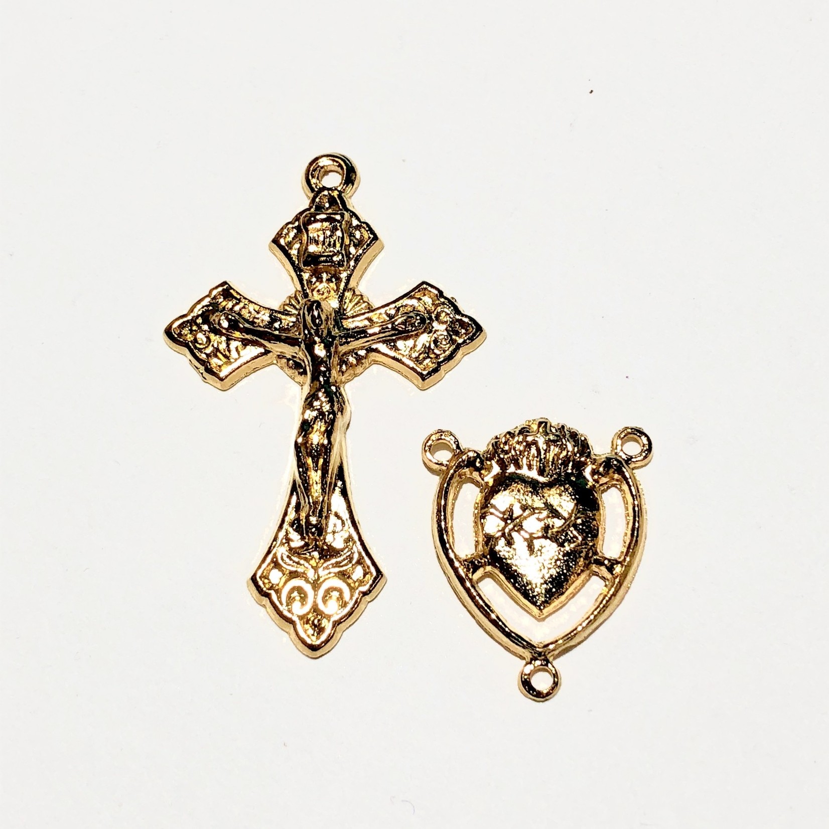 Gold Plated Rosary Cross & Centre Set 8