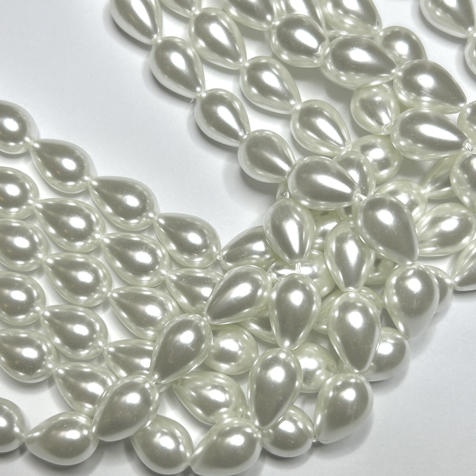 Glass Pearl Drops 8x16mm White 16" Strand