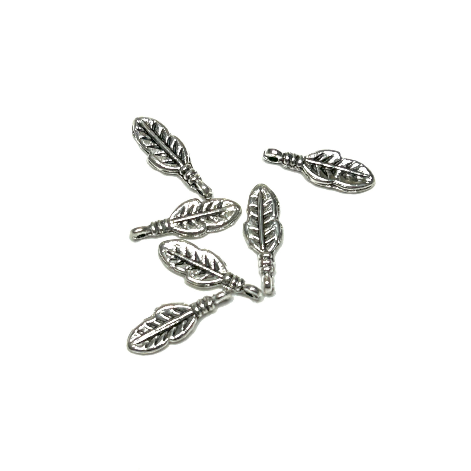 Silver Alloy Feather Charm 24pcs