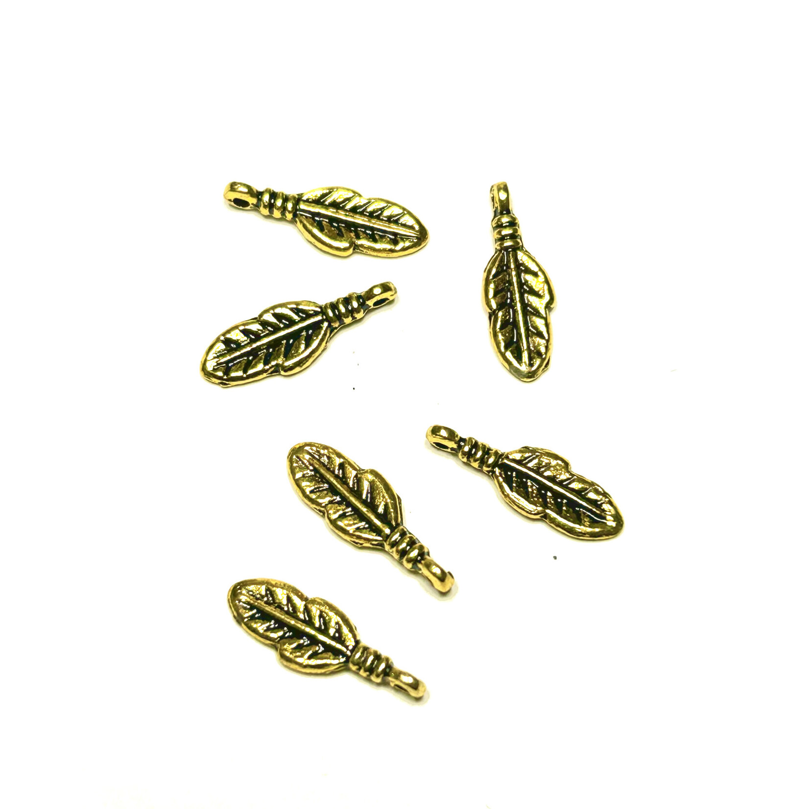 Gold Alloy Feather Charm 24pcs