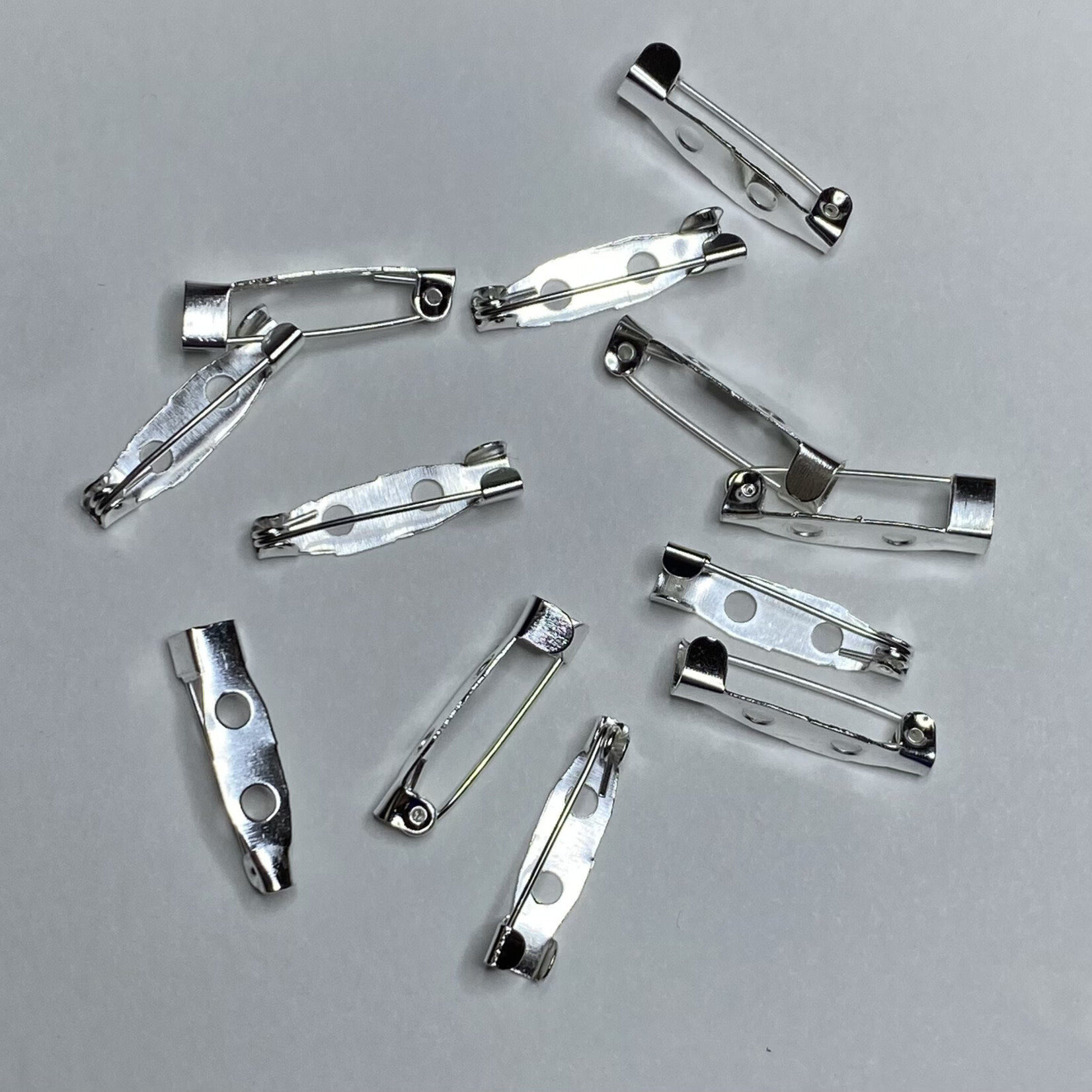 Bright Silver Plated 20x5mm Sew on Pin Back 12pcs