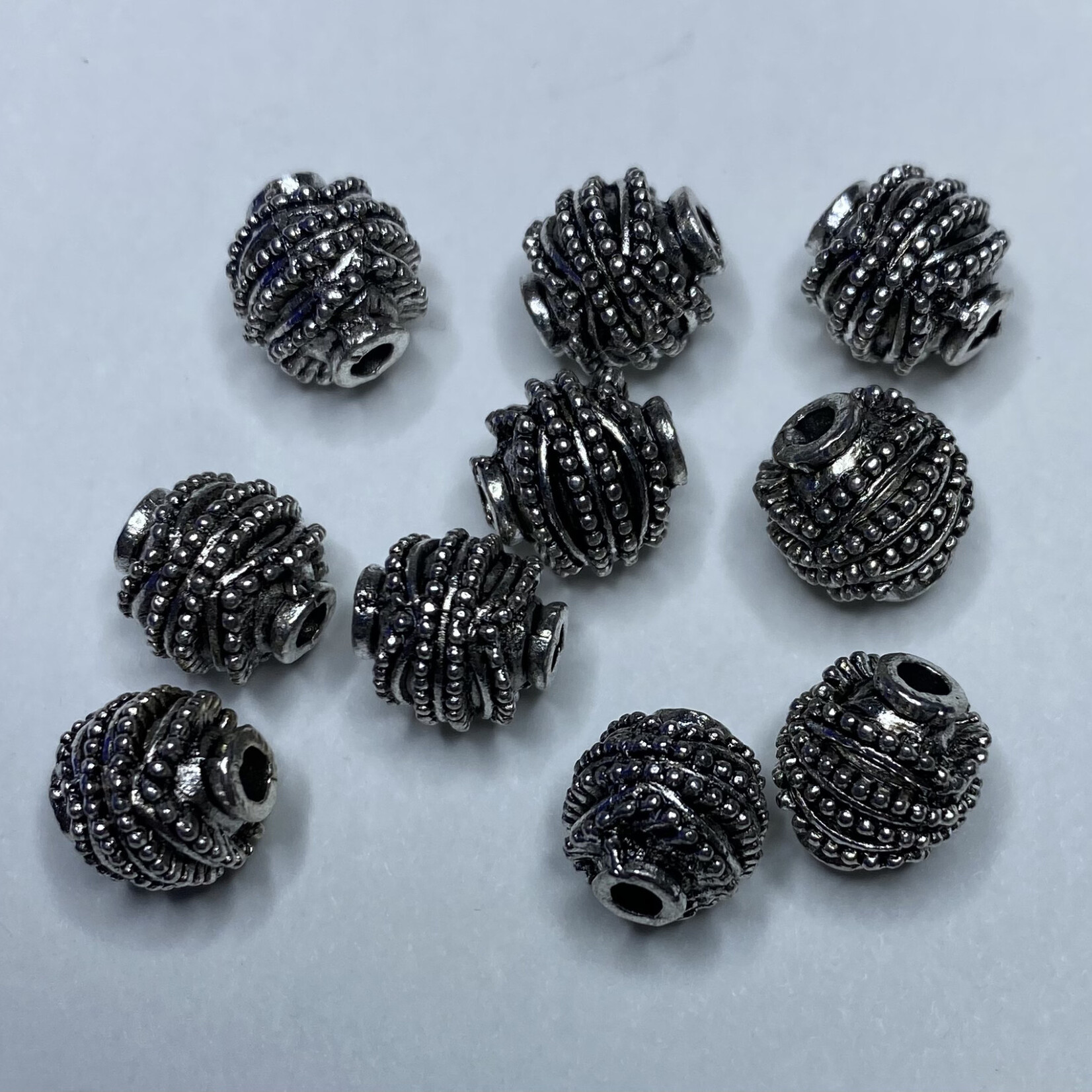 TIBETAN SILVER Beads 10mm Fancy Round 10/Pkg