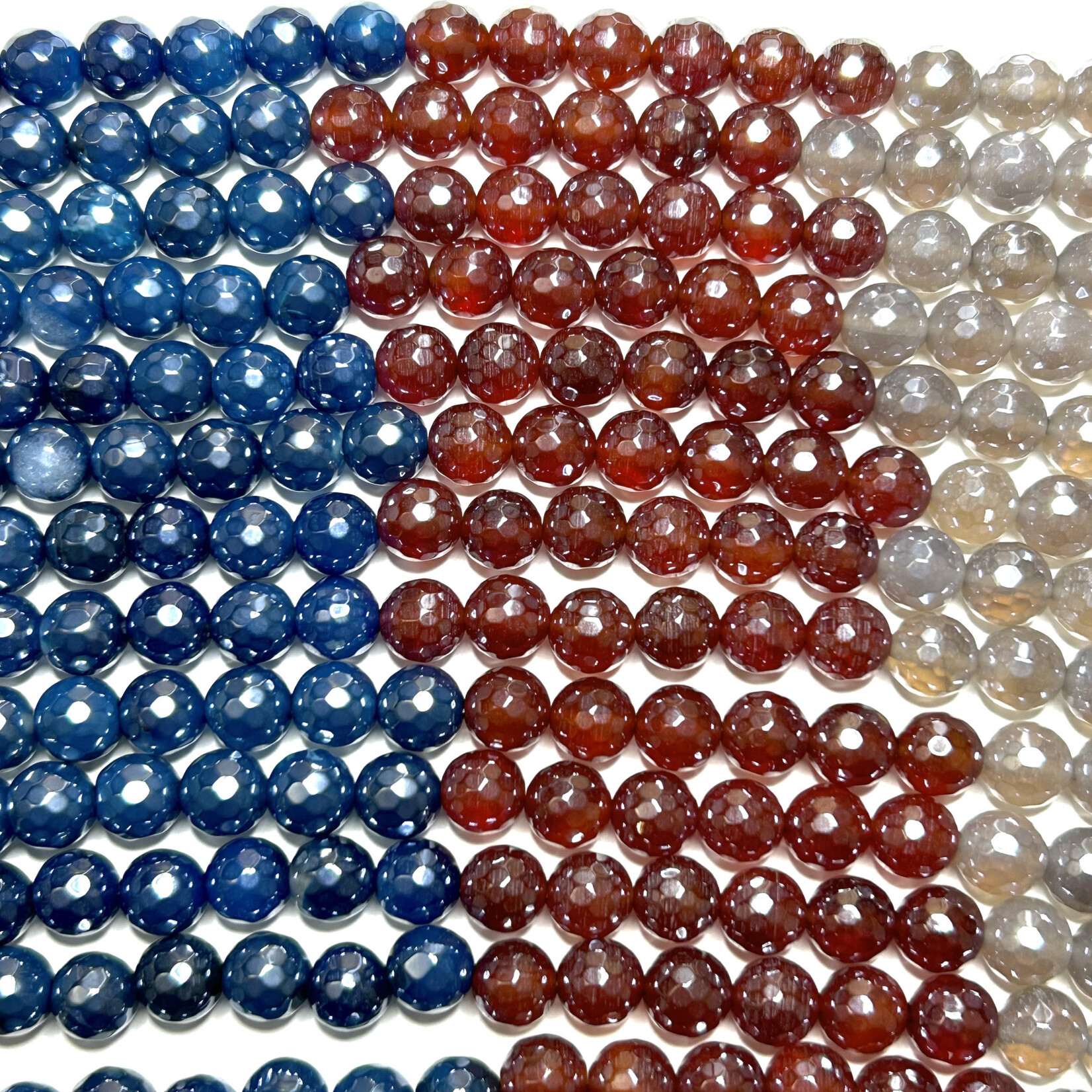 Titanium Coated Red/Grey/Blue AGATE 8mm Faceted