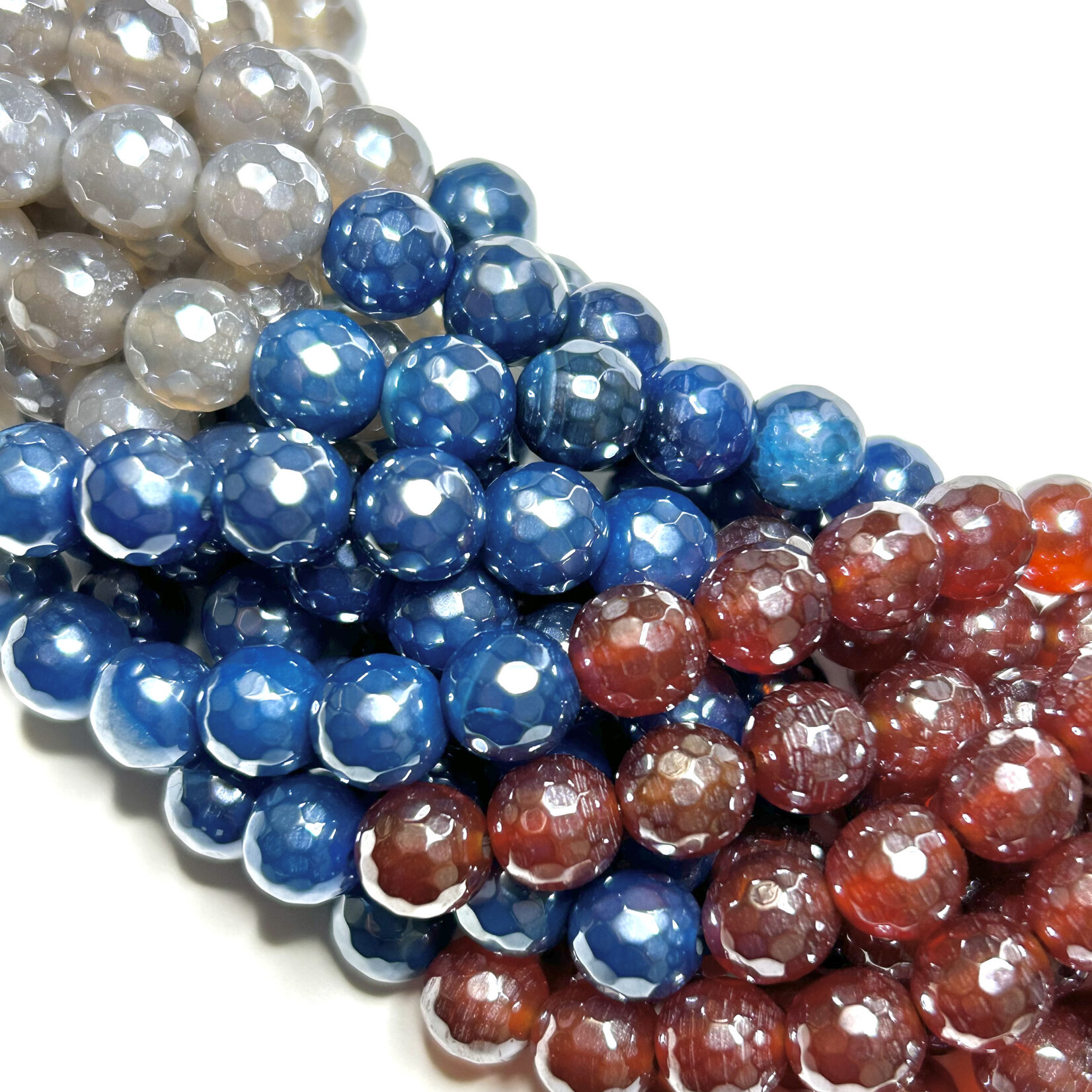 Titanium Coated Red/Grey/Blue AGATE 8mm Faceted
