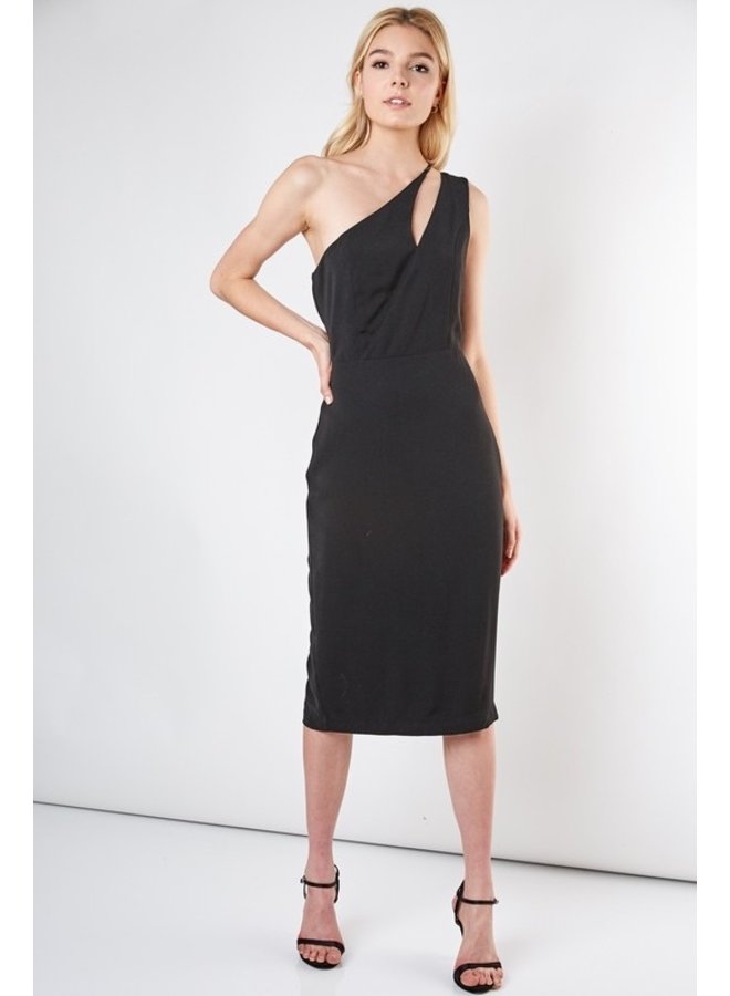 One-shoulder midi dress Black