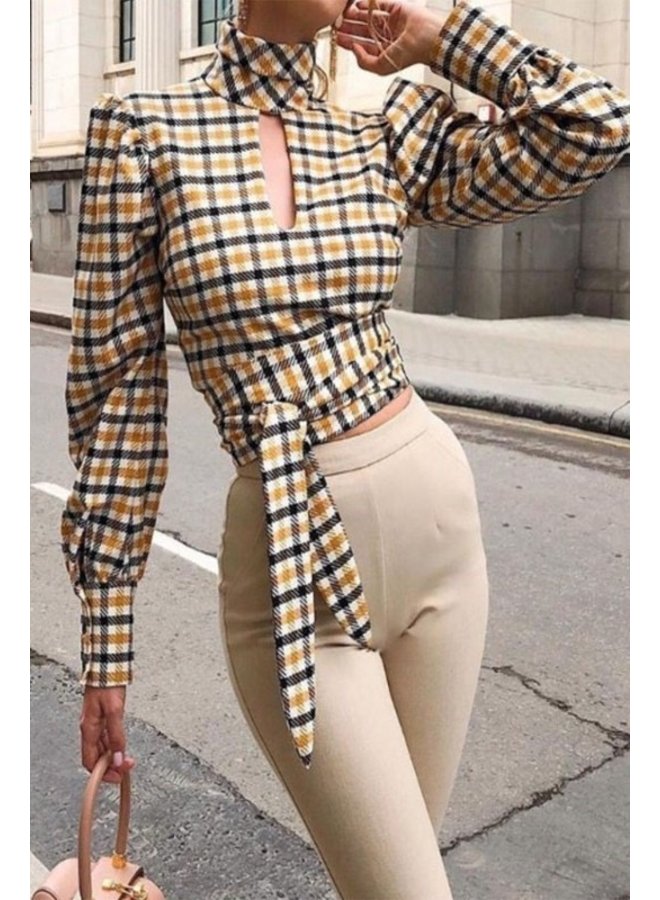 yellow plaid blouse