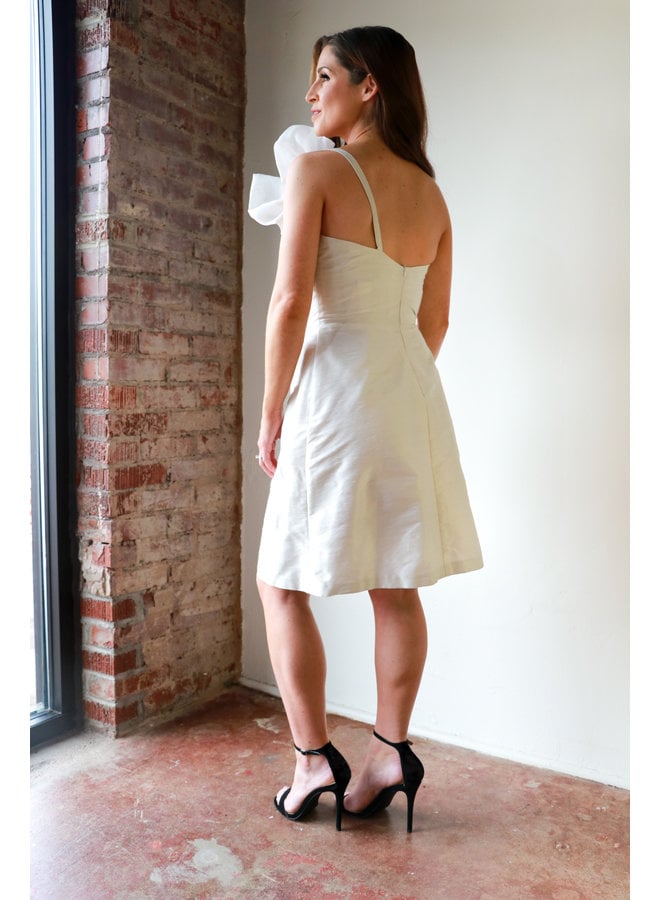 One Shoulder Short White Dress with Bow