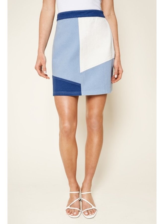 Color Block Denim Mini Skirt