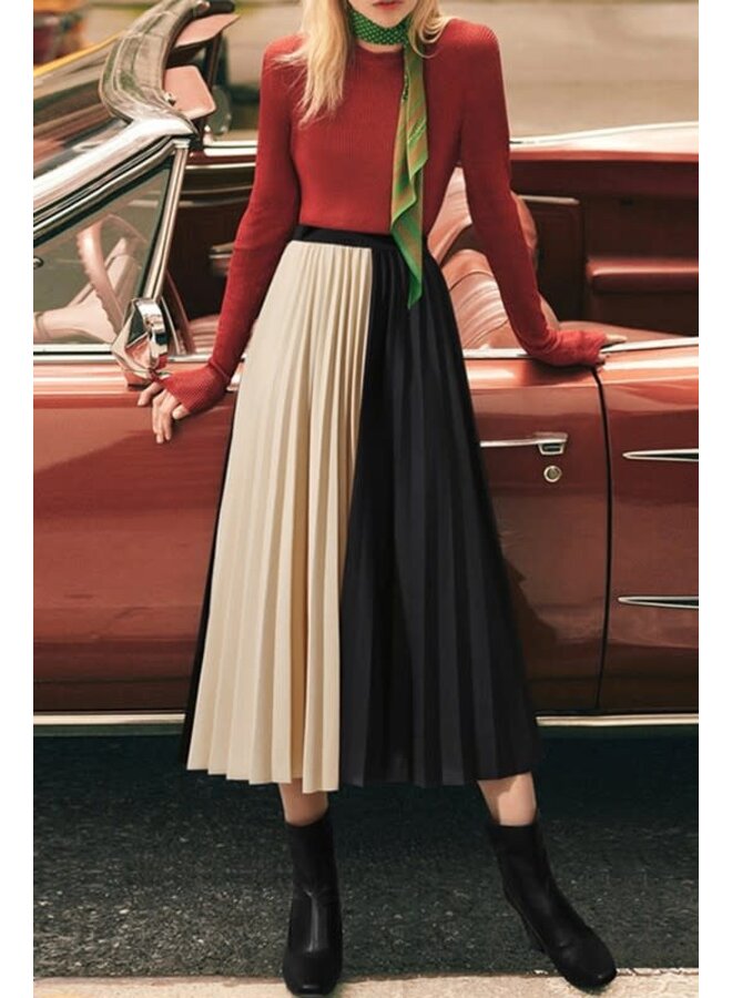 Color block pleated skirt