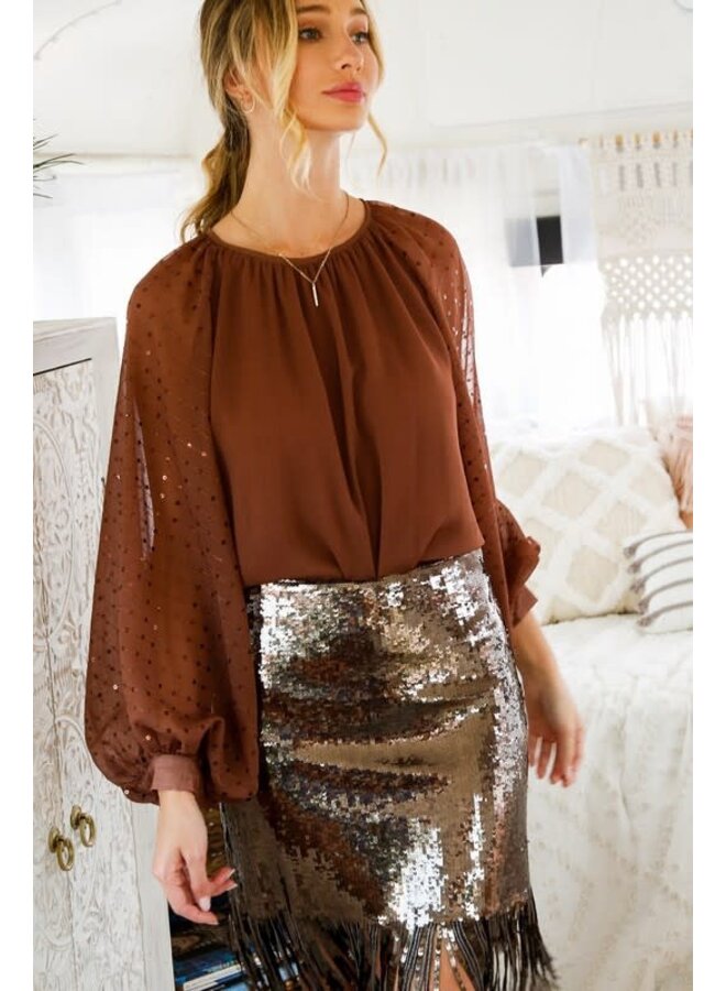 Sequin Long Sleeve Chiffon Blouse