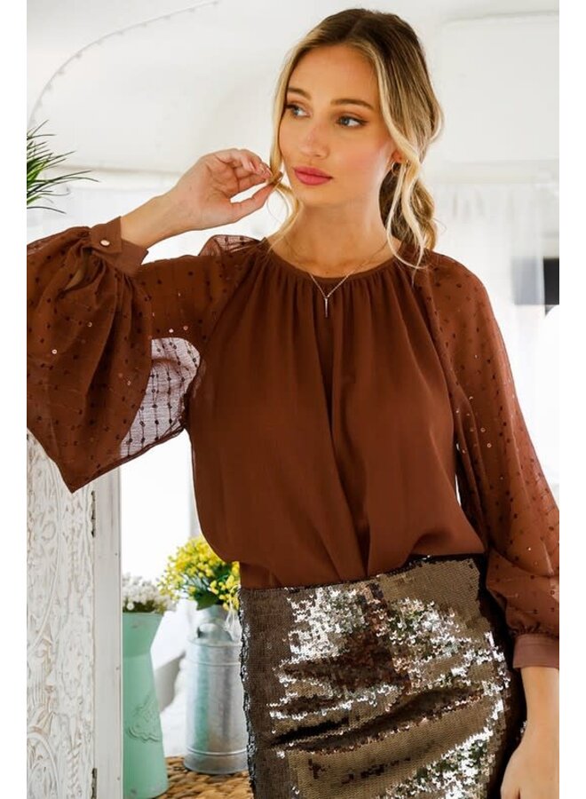 Sequin Long Sleeve Chiffon Blouse