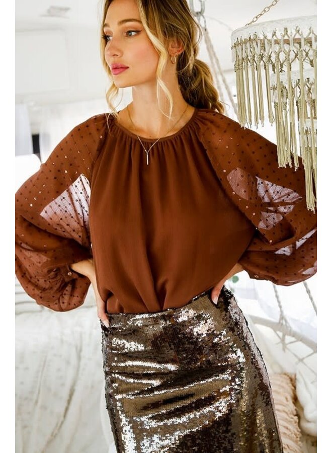 Sequin Long Sleeve Chiffon Blouse