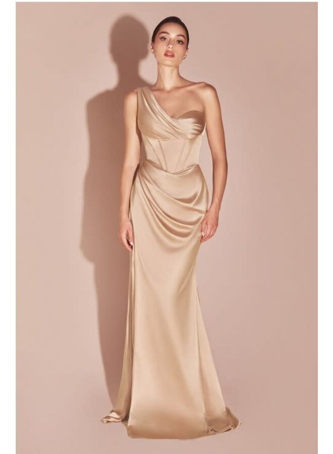 One shoulder satin corset gown - Champagne
