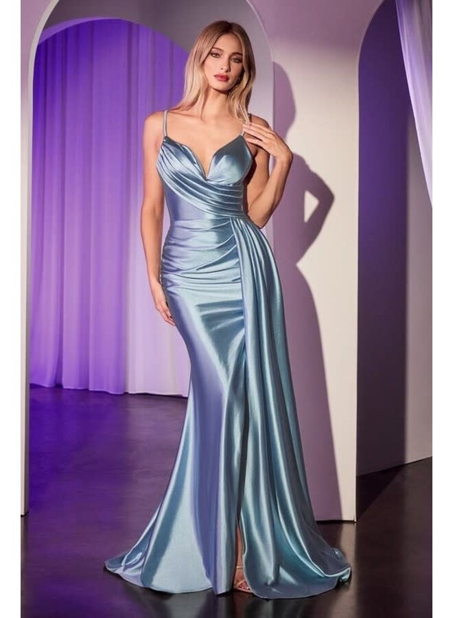 Dusty Blue Soft satin fit & flare gown - 4