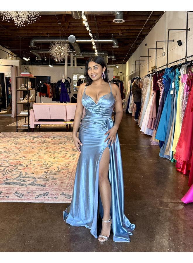 Dusty Blue Soft satin fit & flare gown - 4