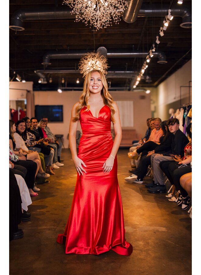 Red Soft satin fit & flare gown - 6