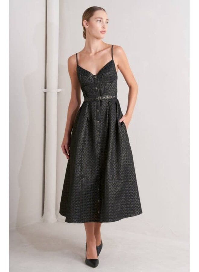 Metallic Houndstooth Jacquard midi dress