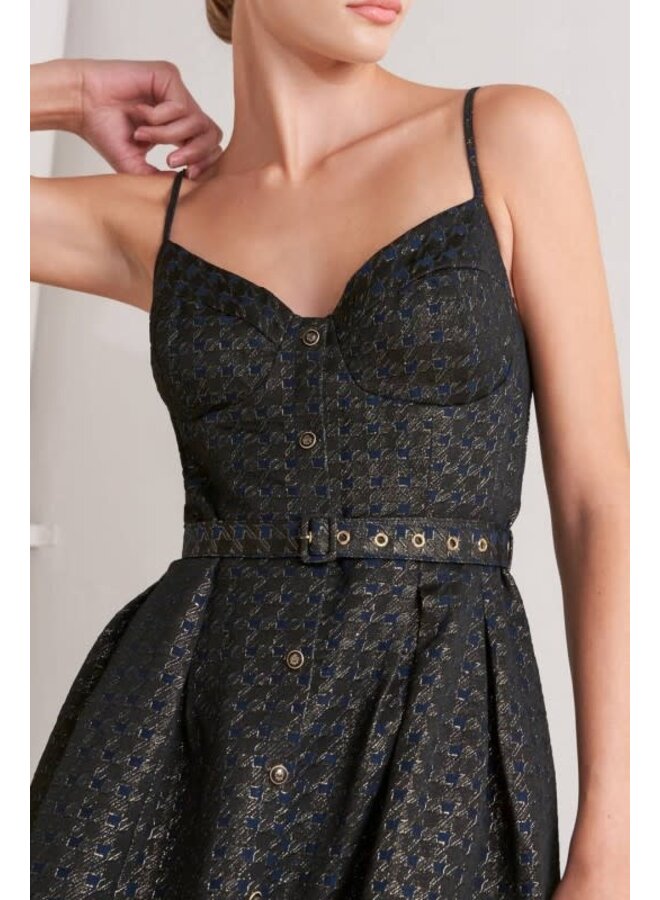 Metallic Houndstooth Jacquard midi dress