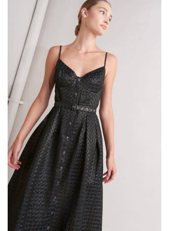 Metallic Houndstooth Jacquard midi dress