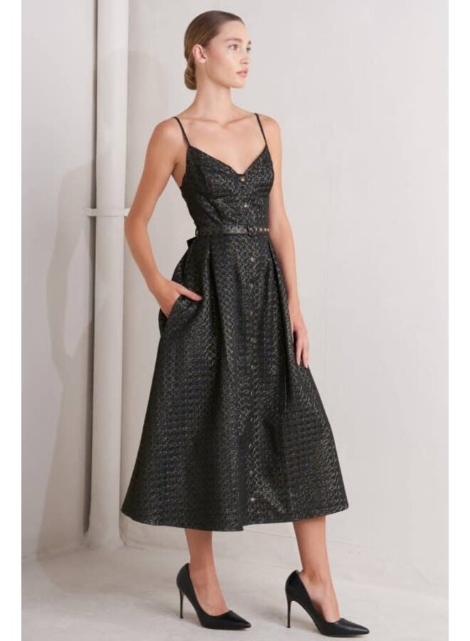 Metallic Houndstooth Jacquard midi dress