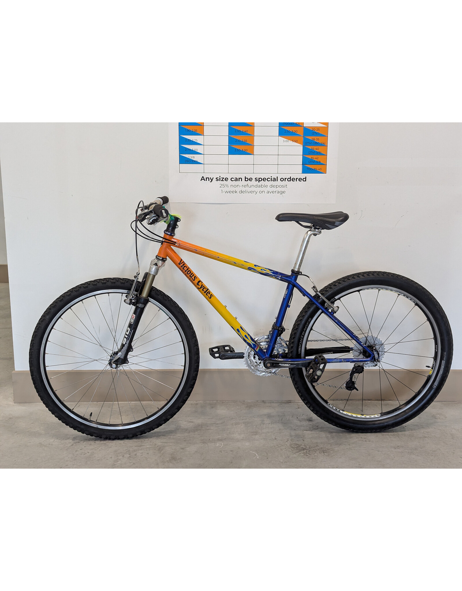 Vicious Cycles Jewel MTB, Orange & Blue Flame, 15 Inch