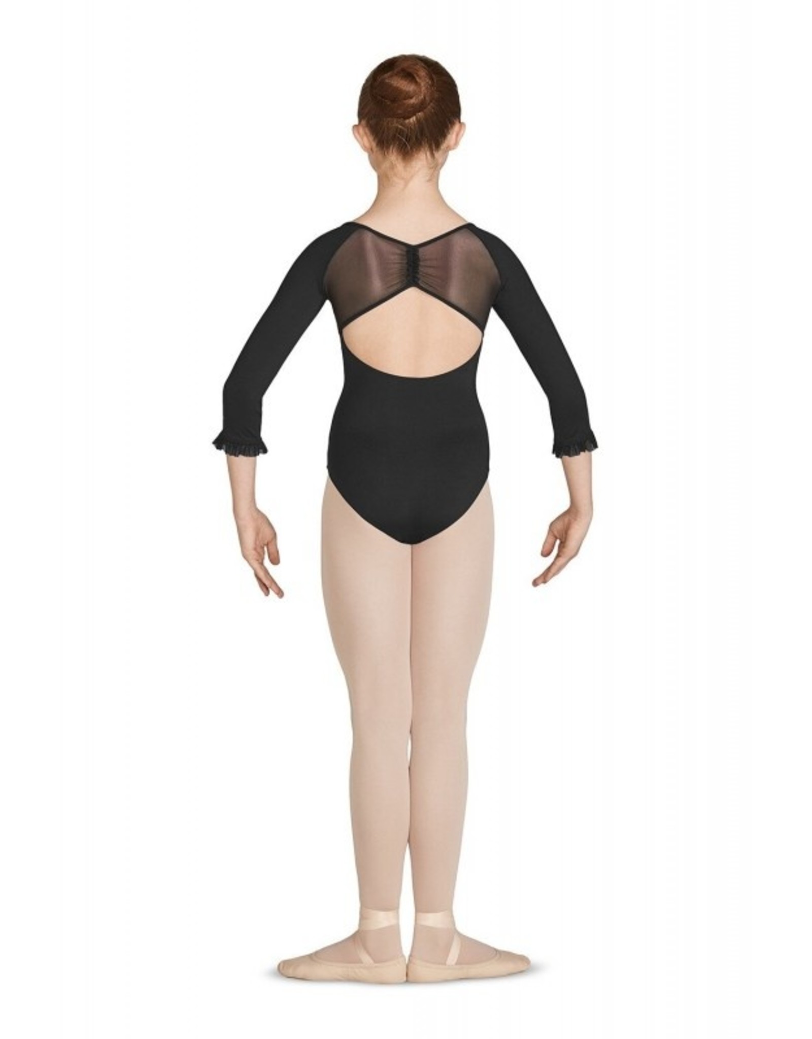 MIRELLA GATHERED BODICE OPEN MESH BACK 3/4 SLEEVE LEOTARD (M117C)