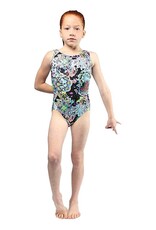 MONDOR SLEEVELESS GYM LEOTARD FOR ADULTS (7822A) FLOWER POWER (FP) SMALL ADULTE