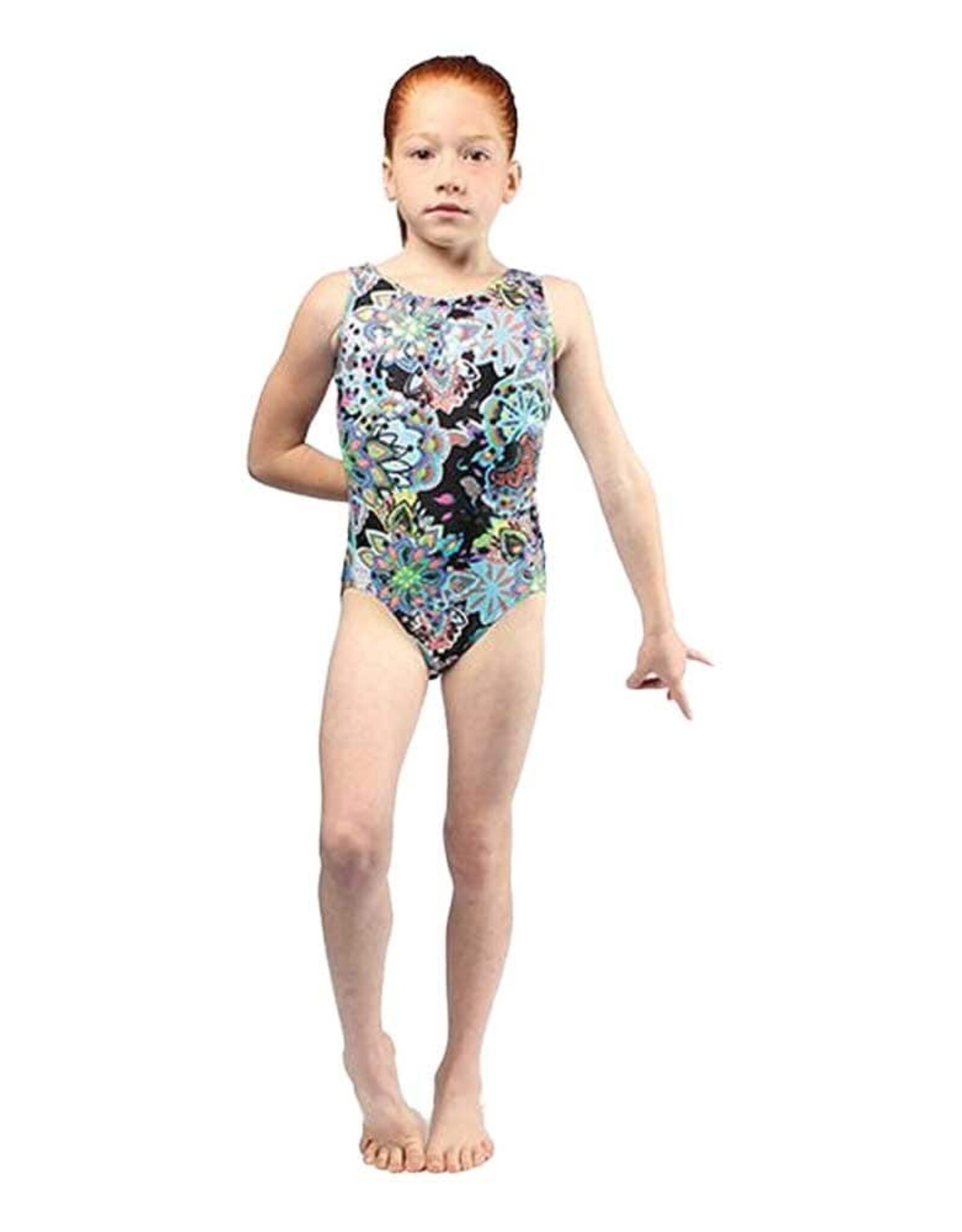 MONDOR SLEEVELESS GYM LEOTARD FOR ADULTS (7822A) FLOWER POWER (FP) SMALL ADULTE