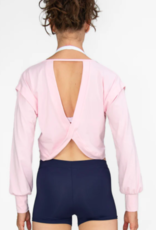 DROP SHOULDER PUFF SLEEVE FAUX CROSS-OVER CROP PULLOVER