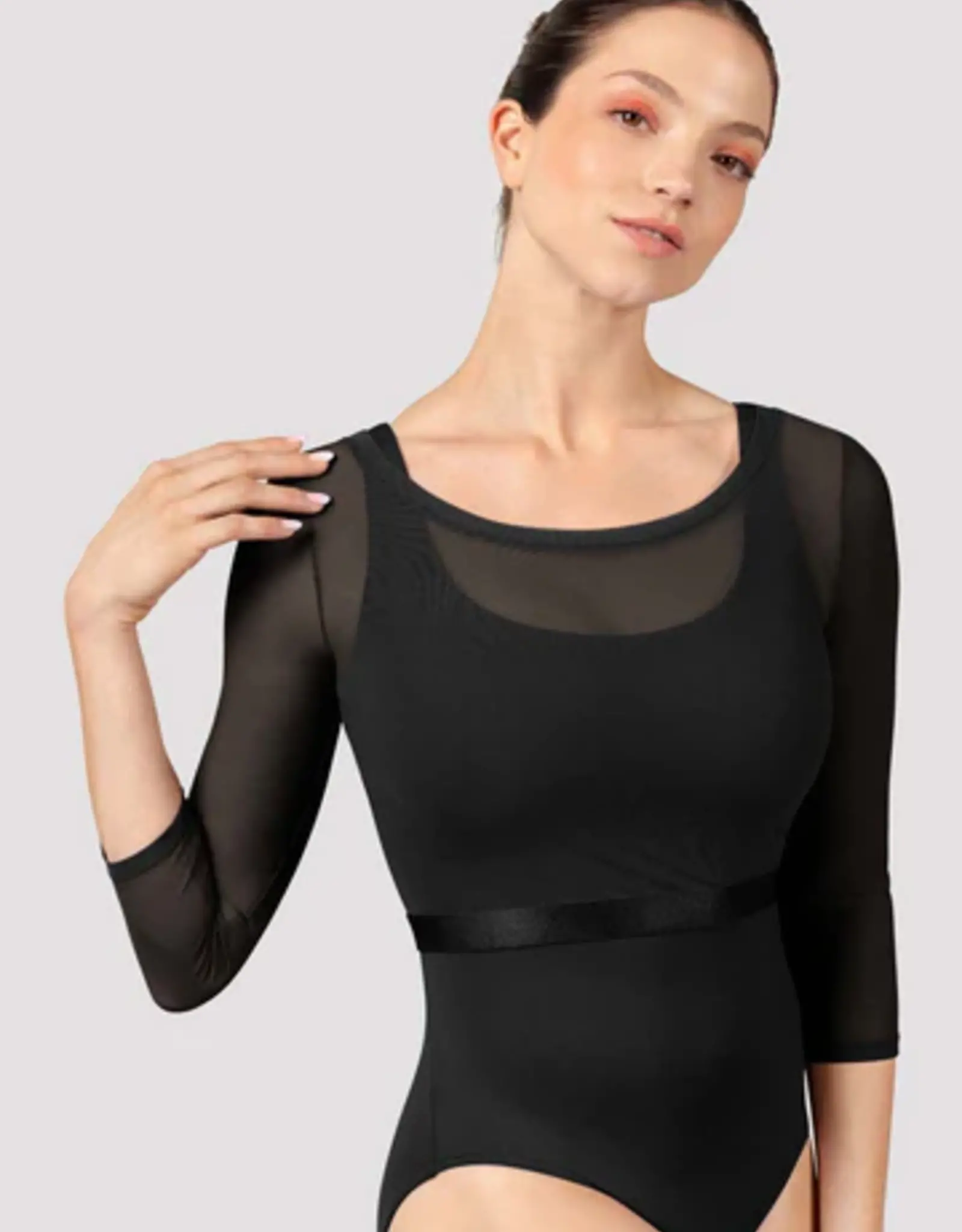 MIRELLA 3/4 SLEEVE MESH TOP WITH SHINY ELASTIC WAISTBAND  (M7064L)