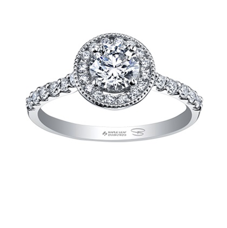 18k Palladium White Gold Canadian Diamond Halo Engagement Ring