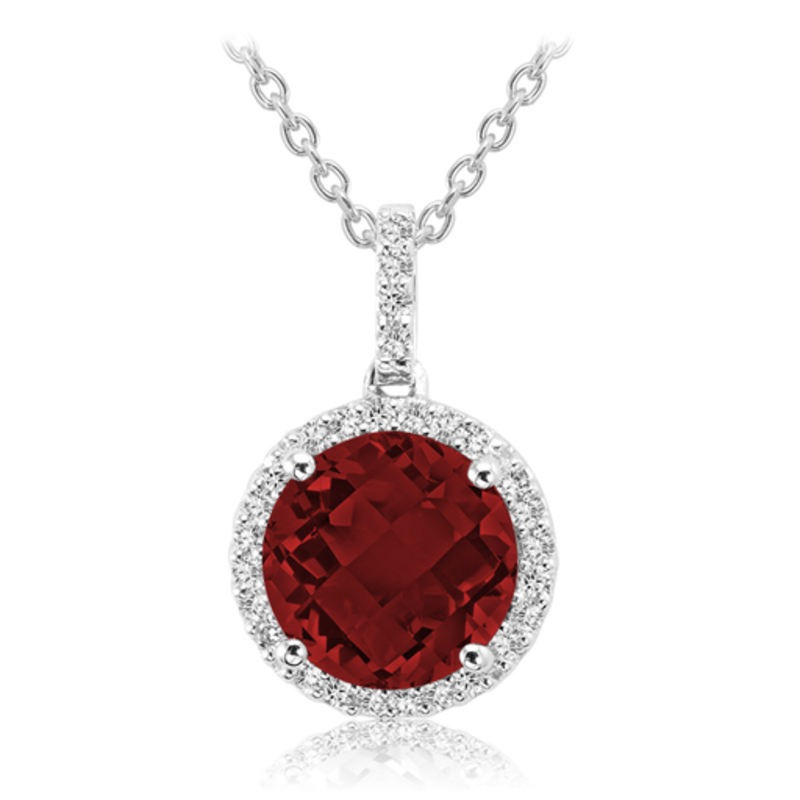 Garnet And Diamond 14k White Gold Pendant