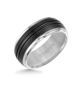 Tungsten Carbide Faceted Pyramid Step-Edge Half-Round Band Ring