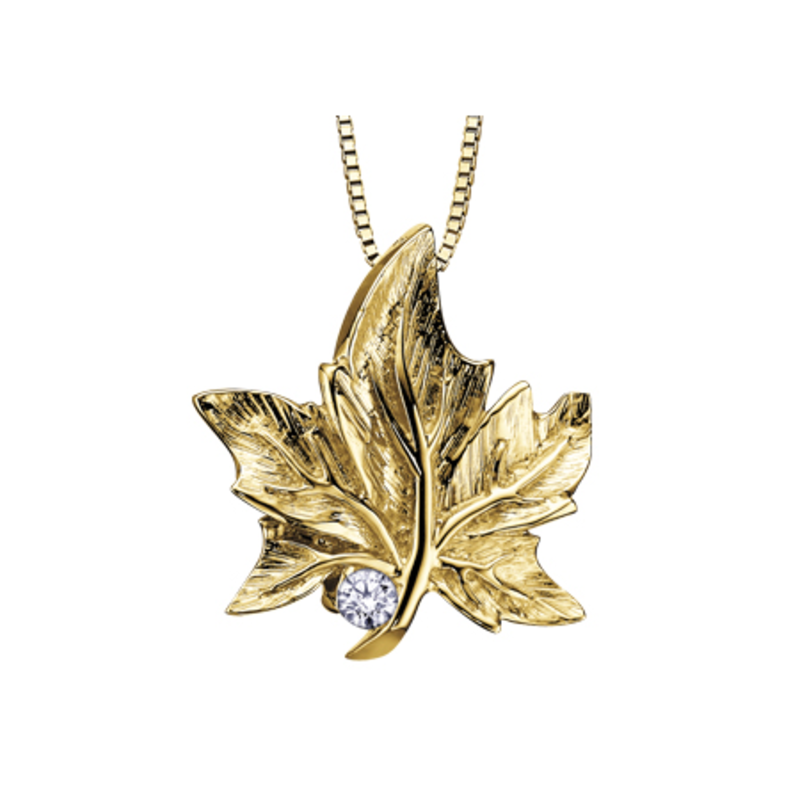 Yellow Gold Maple Leaf Canadian Diamond Pendant - Gold Maple Leaf Pendant Canada