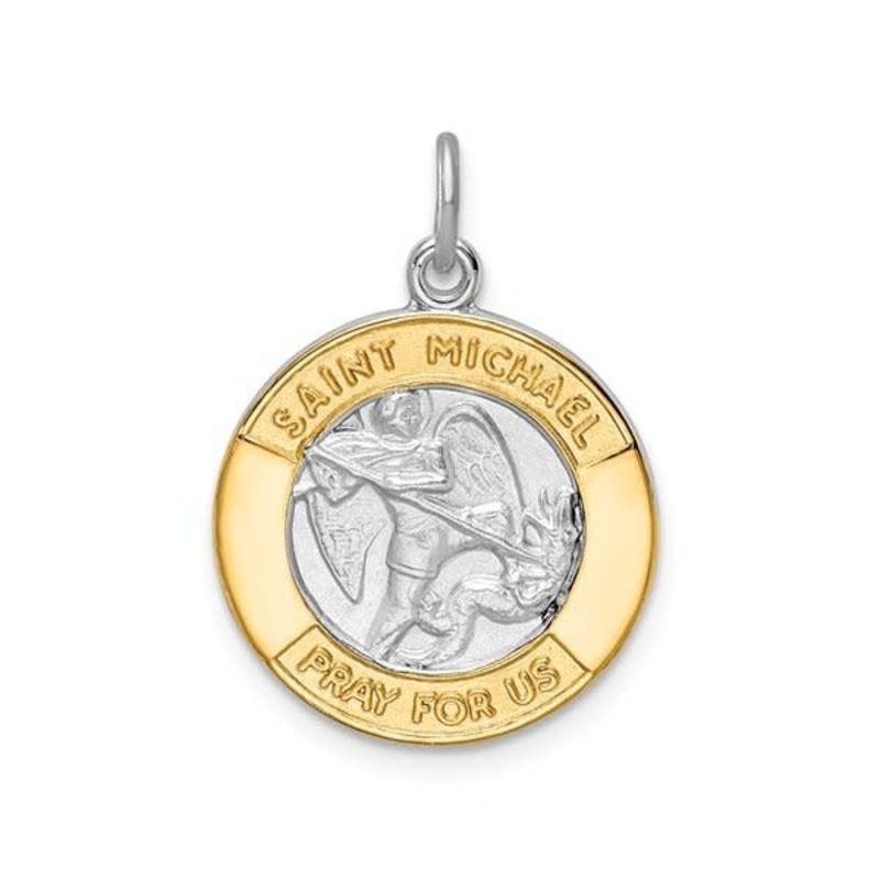 Sterling Silver Gold Tone St Michael Medal Pendant - Saint Michael Pendant Gold