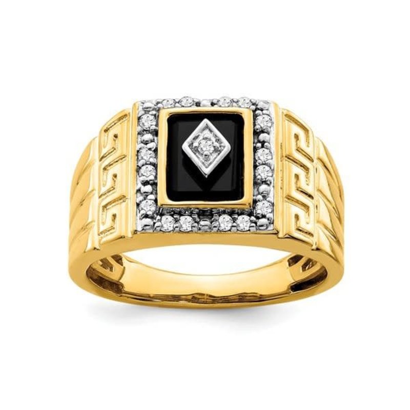 14k Yellow Gold Onyx And Diamond Men S Ring