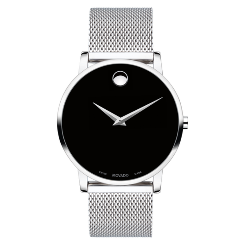 movado men's swiss museum classic black leather strap watch 40mm