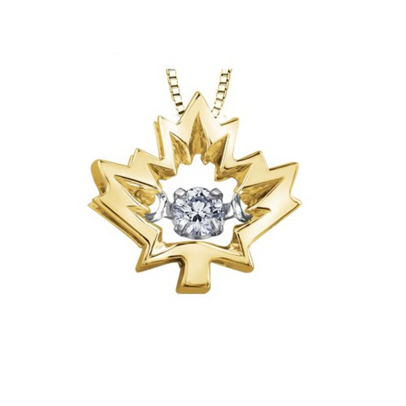 10k Yellow Gold Maple Leaf Canadian Dancing Diamond Pendant 0 04ct 14ct - Gold Maple Leaf Pendant Canada