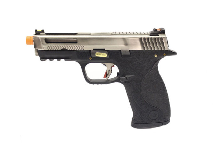 WE-Tech MP4 5.0 Custom Silver Barrel Gas Blowback Airsoft Pistol