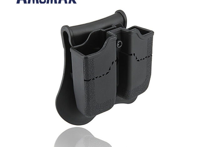 Amomax Hardshell Double Magazine Pouch for 9mm Magazines, Black