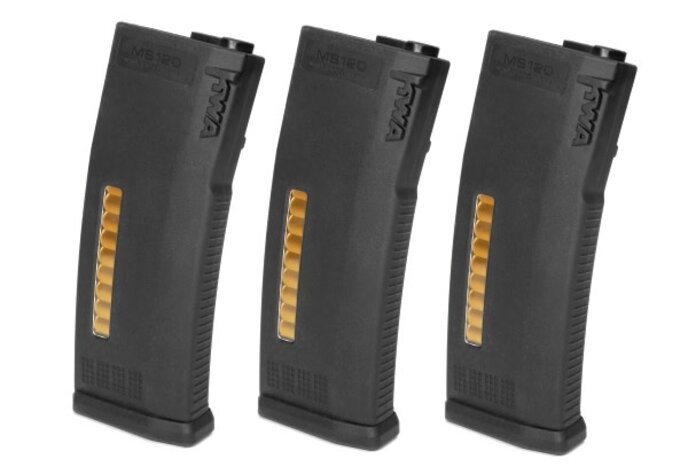 KWA MS120 AEG Mid-Cap Magazines, 3 Pack (non cutoff) , Black