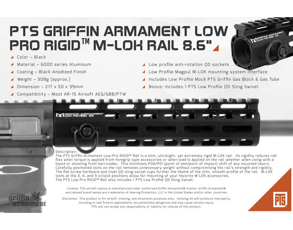 PTS PTS Griffin Armament Low Pro RIGID M-LOK Rail 8.6"